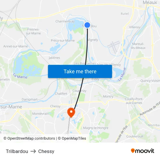 Trilbardou to Chessy map