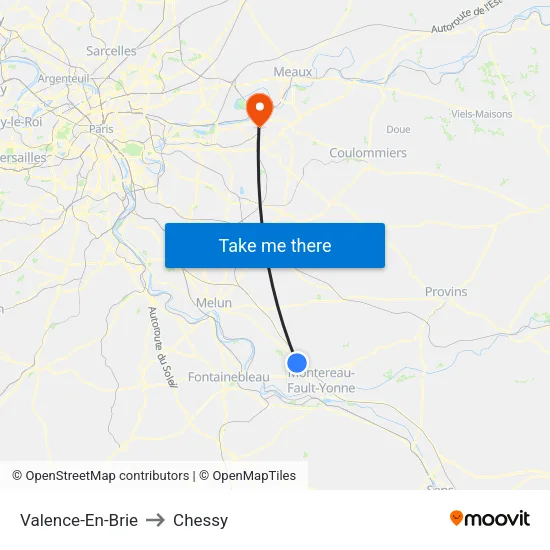 Valence-En-Brie to Chessy map