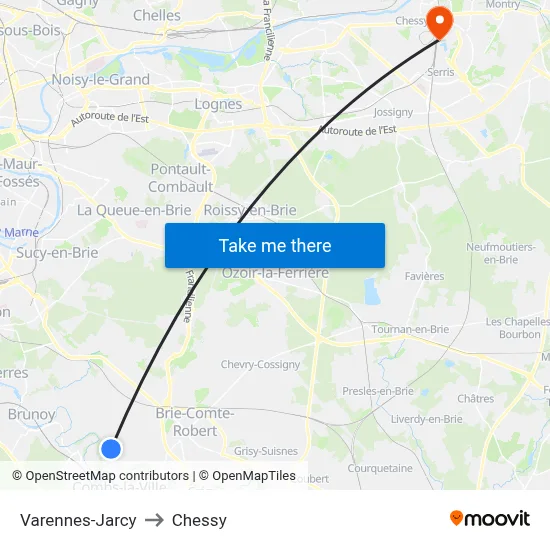 Varennes-Jarcy to Chessy map