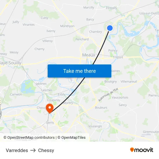 Varreddes to Chessy map