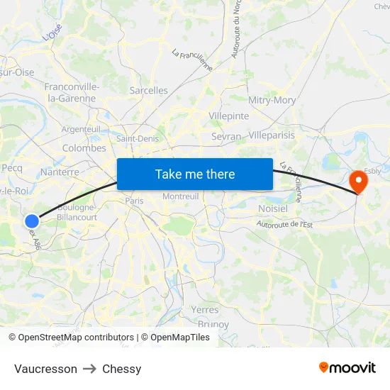 Vaucresson to Chessy map