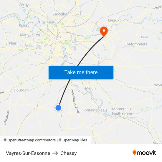 Vayres-Sur-Essonne to Chessy map