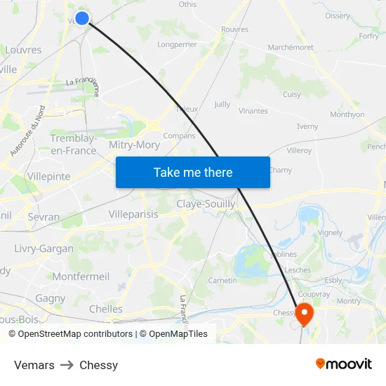 Vemars to Chessy map
