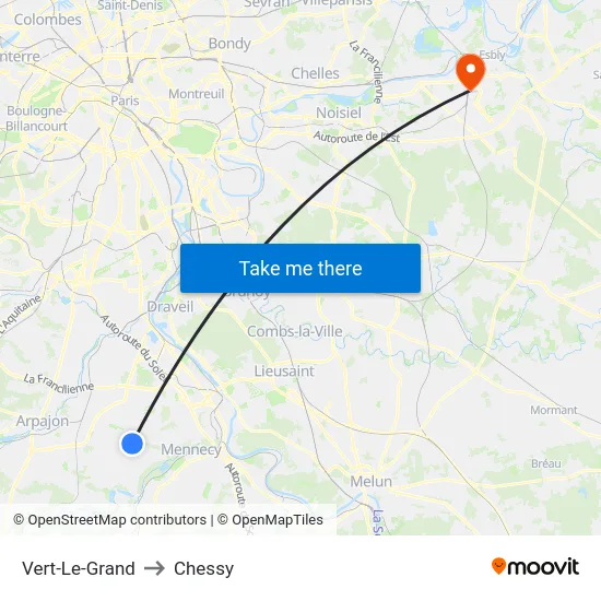 Vert-Le-Grand to Chessy map