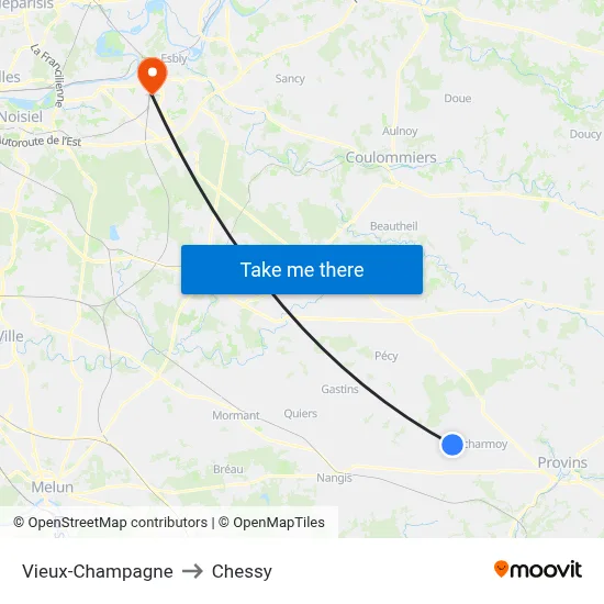 Vieux-Champagne to Chessy map