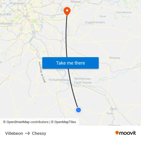 Villebeon to Chessy map