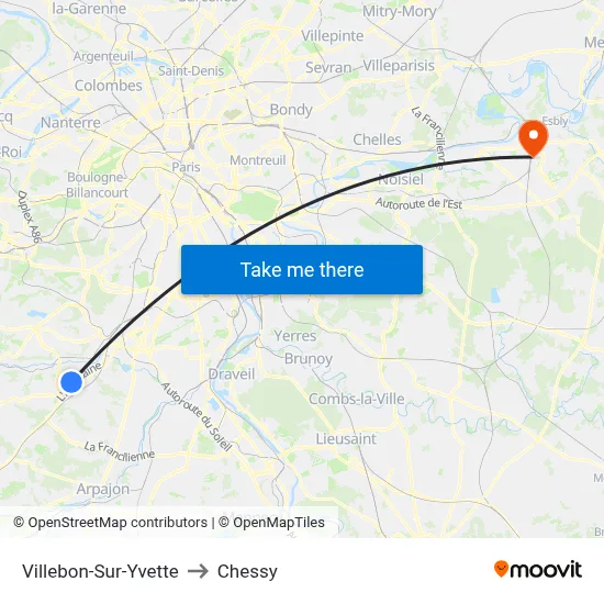 Villebon-Sur-Yvette to Chessy map