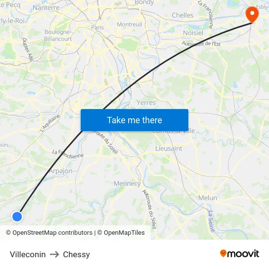 Villeconin to Chessy map