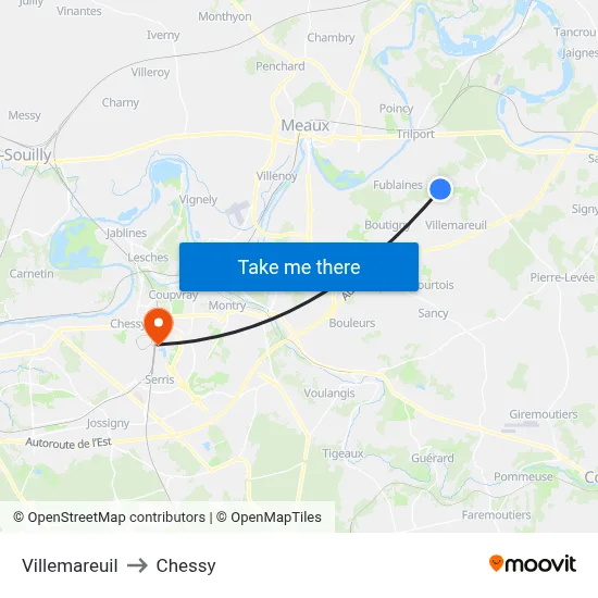 Villemareuil to Chessy map