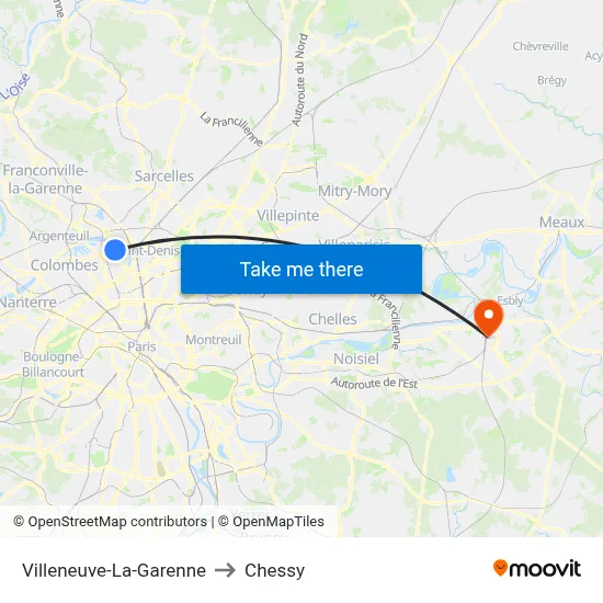 Villeneuve-La-Garenne to Chessy map
