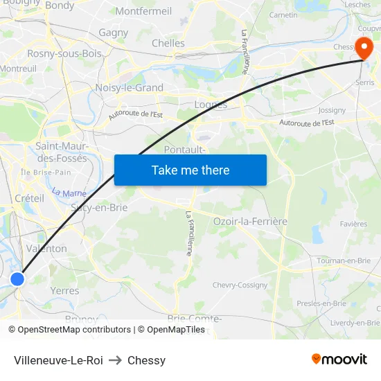 Villeneuve-Le-Roi to Chessy map