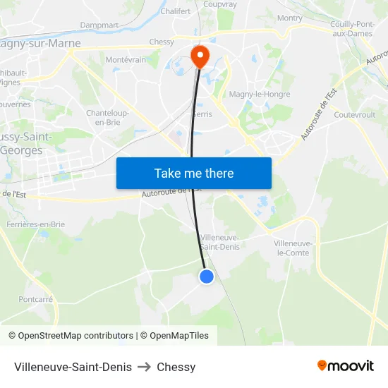 Villeneuve-Saint-Denis to Chessy map