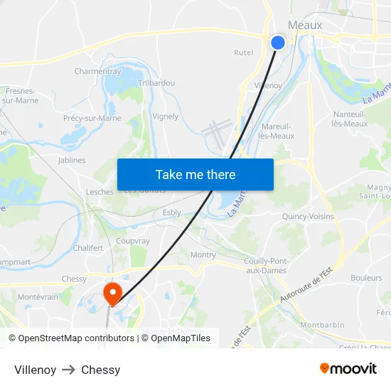 Villenoy to Chessy map