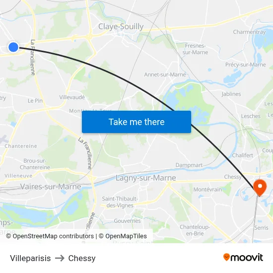 Villeparisis to Chessy map