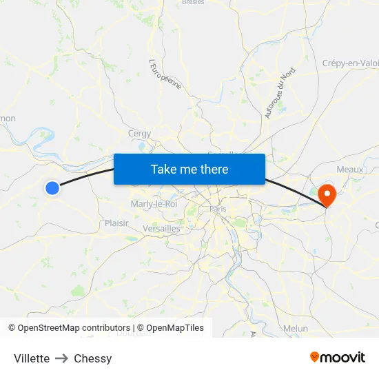 Villette to Chessy map