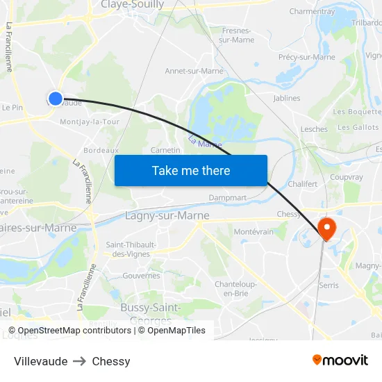 Villevaude to Chessy map