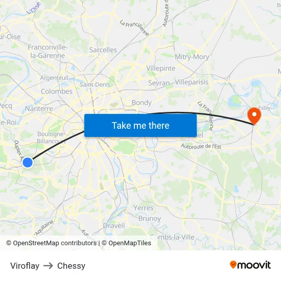 Viroflay to Chessy map
