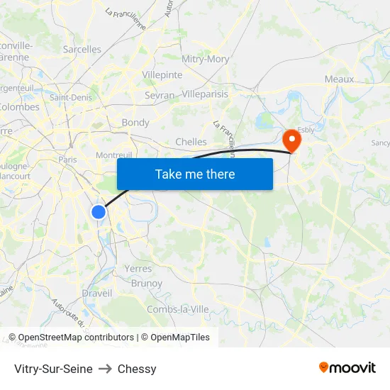 Vitry-Sur-Seine to Chessy map