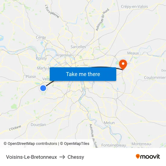 Voisins-Le-Bretonneux to Chessy map