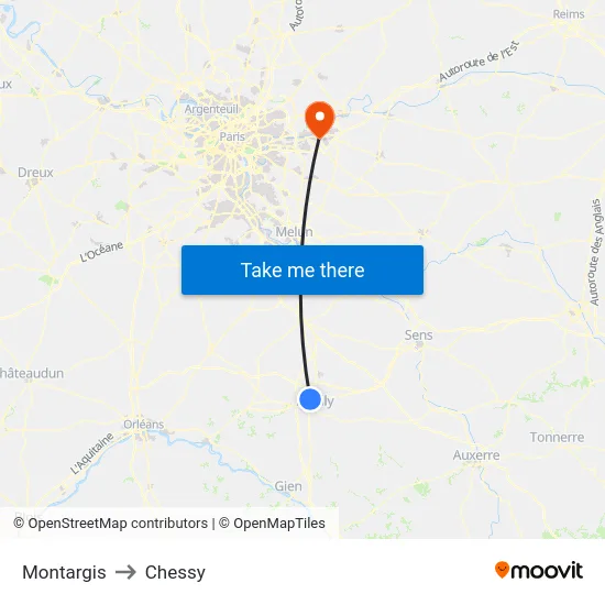 Montargis to Chessy map