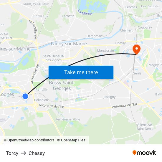 Torcy to Chessy map