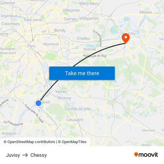 Juvisy to Chessy map
