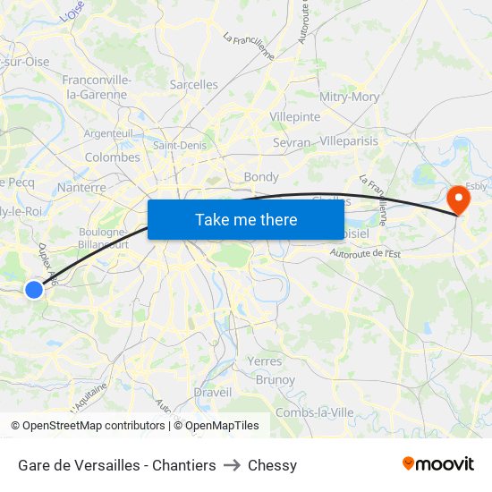 Gare de Versailles - Chantiers to Chessy map
