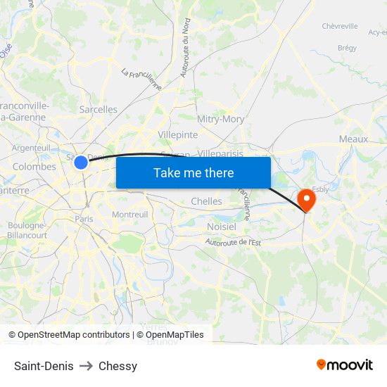 Saint-Denis to Chessy map
