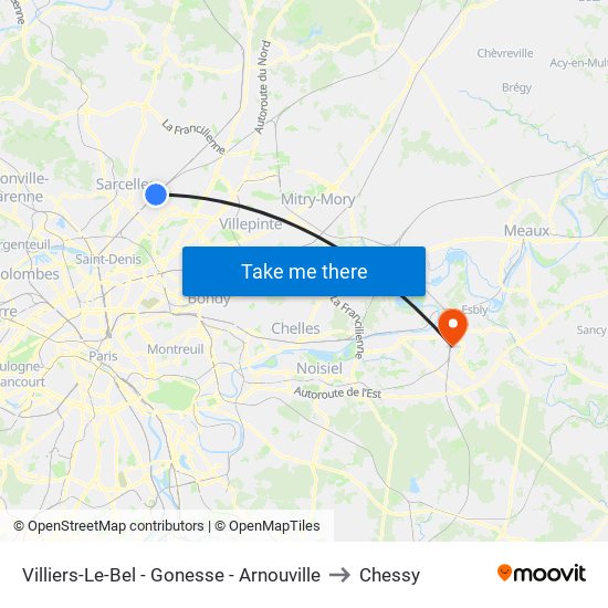 Villiers-Le-Bel - Gonesse - Arnouville to Chessy map