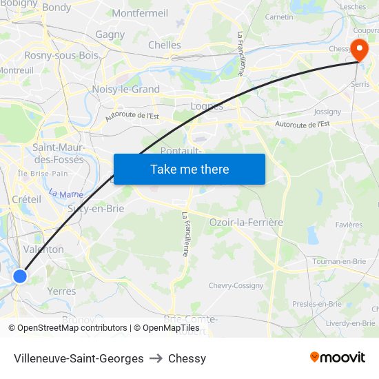Villeneuve-Saint-Georges to Chessy map