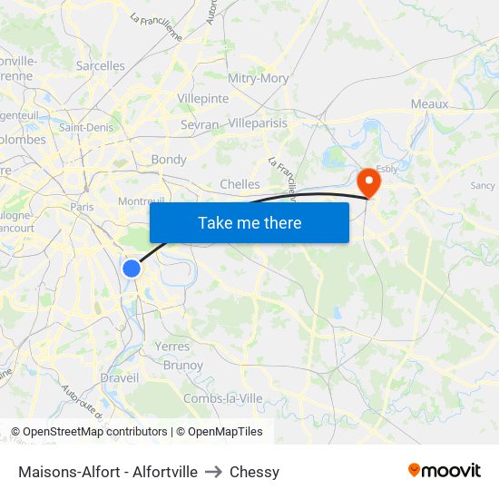 Maisons-Alfort - Alfortville to Chessy map