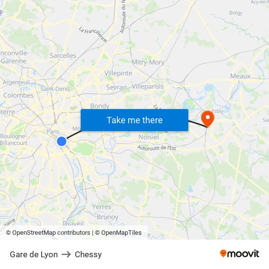 Gare de Lyon to Chessy map