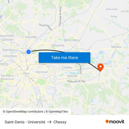 Saint-Denis - Université to Chessy map
