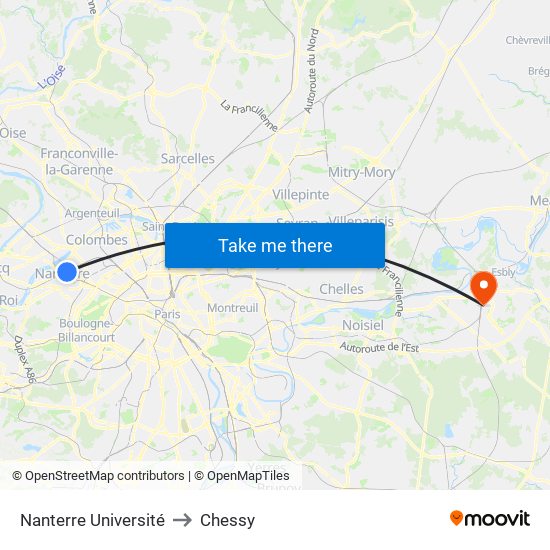 Nanterre Université to Chessy map