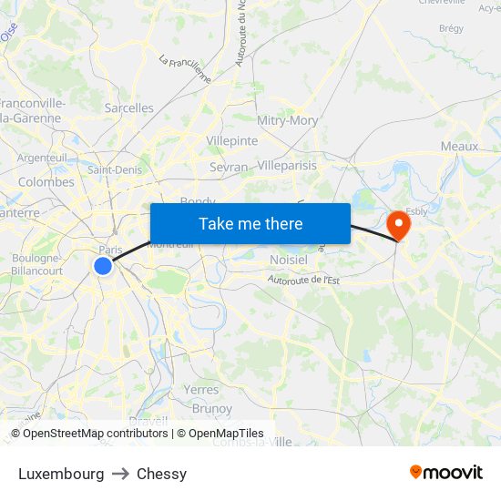 Luxembourg to Chessy map