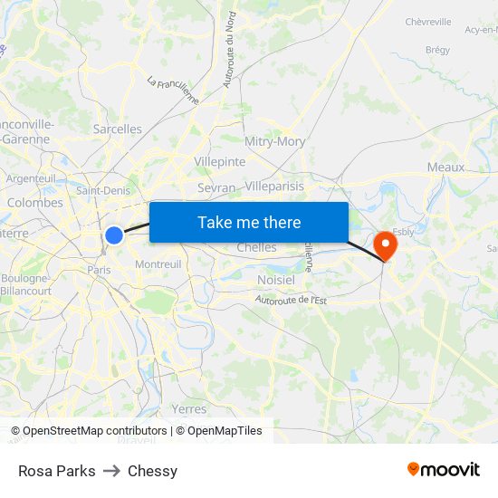 Rosa Parks to Chessy map