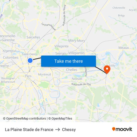 La Plaine Stade de France to Chessy map