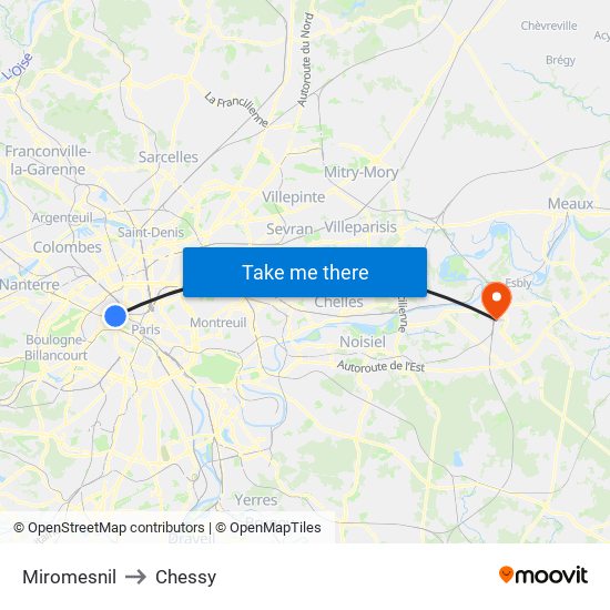 Miromesnil to Chessy map