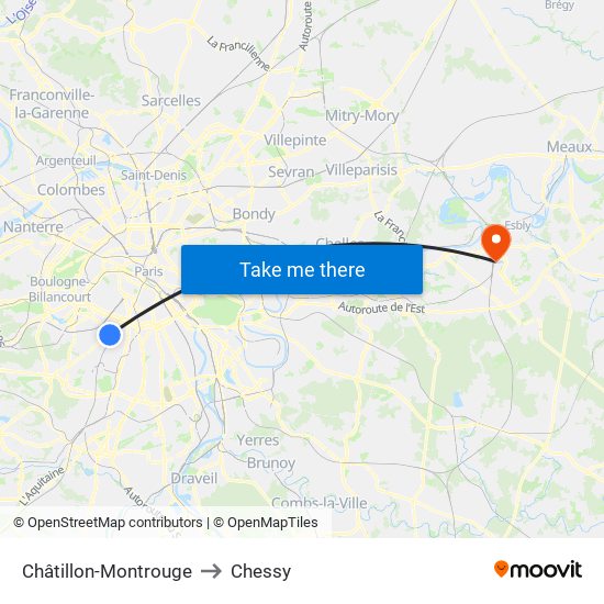 Châtillon-Montrouge to Chessy map