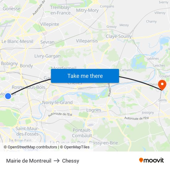 Mairie de Montreuil to Chessy map