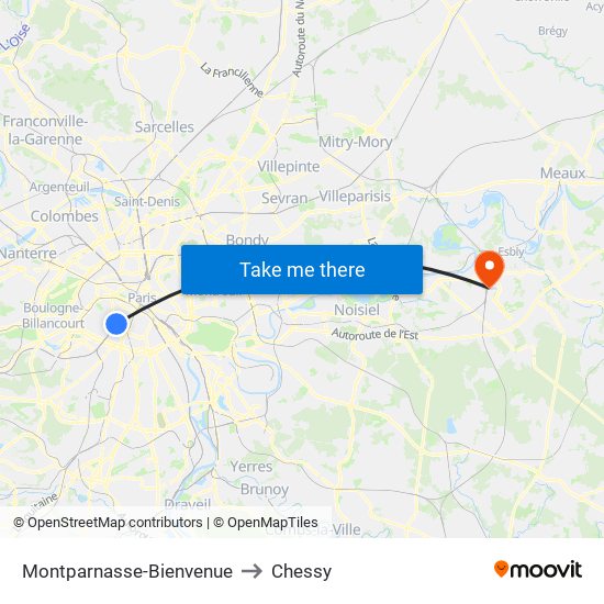 Montparnasse-Bienvenue to Chessy map