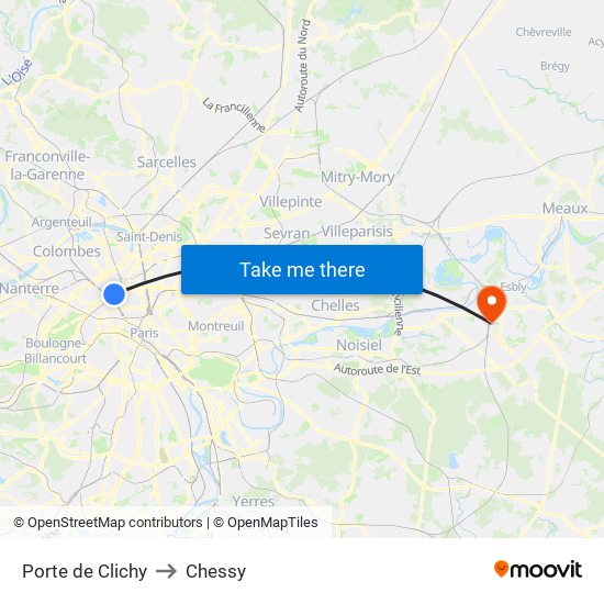 Porte de Clichy to Chessy map