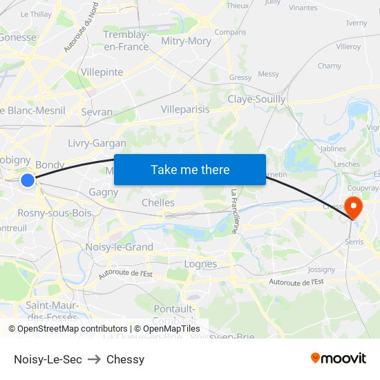 Noisy-Le-Sec to Chessy map