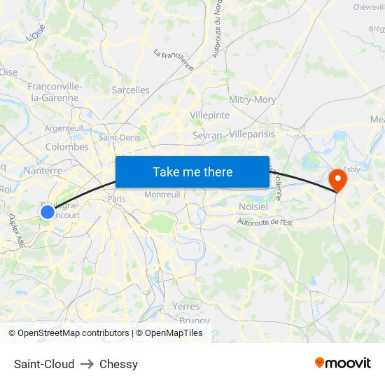 Saint-Cloud to Chessy map