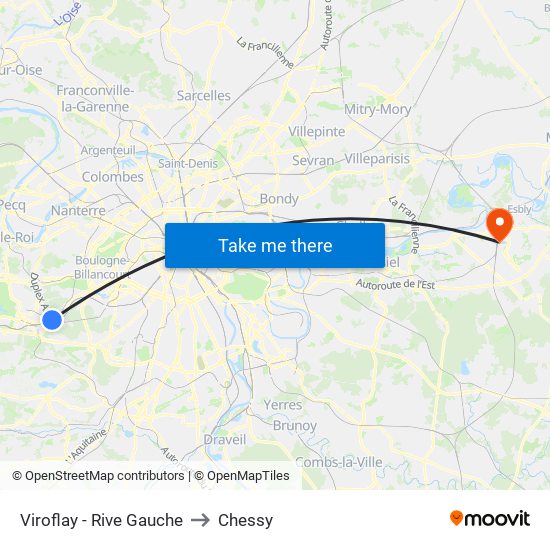 Viroflay - Rive Gauche to Chessy map