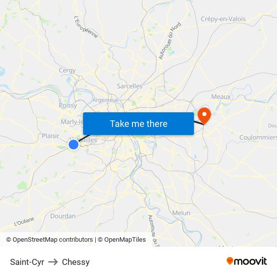 Saint-Cyr to Chessy map