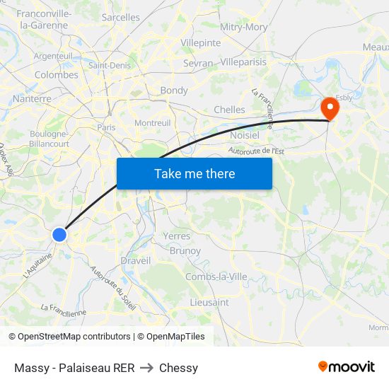 Massy - Palaiseau RER to Chessy map