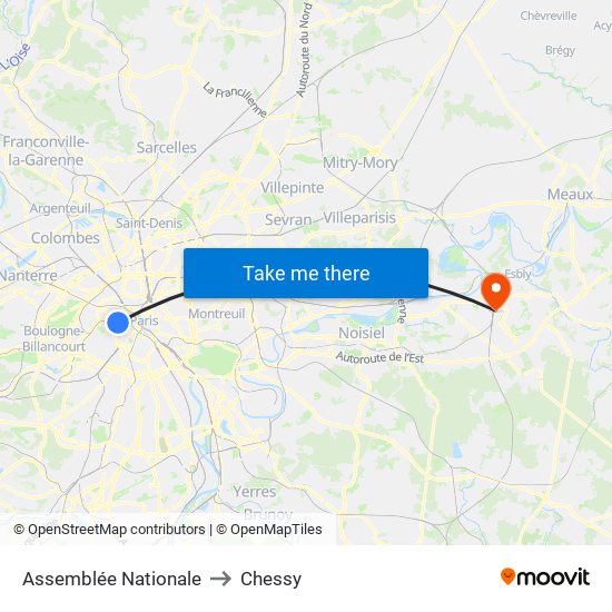 Assemblée Nationale to Chessy map