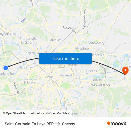 Saint-Germain-En-Laye RER to Chessy map