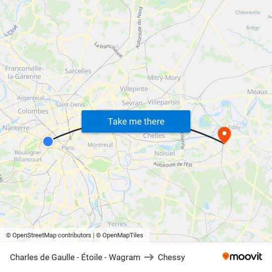 Charles de Gaulle - Étoile - Wagram to Chessy map